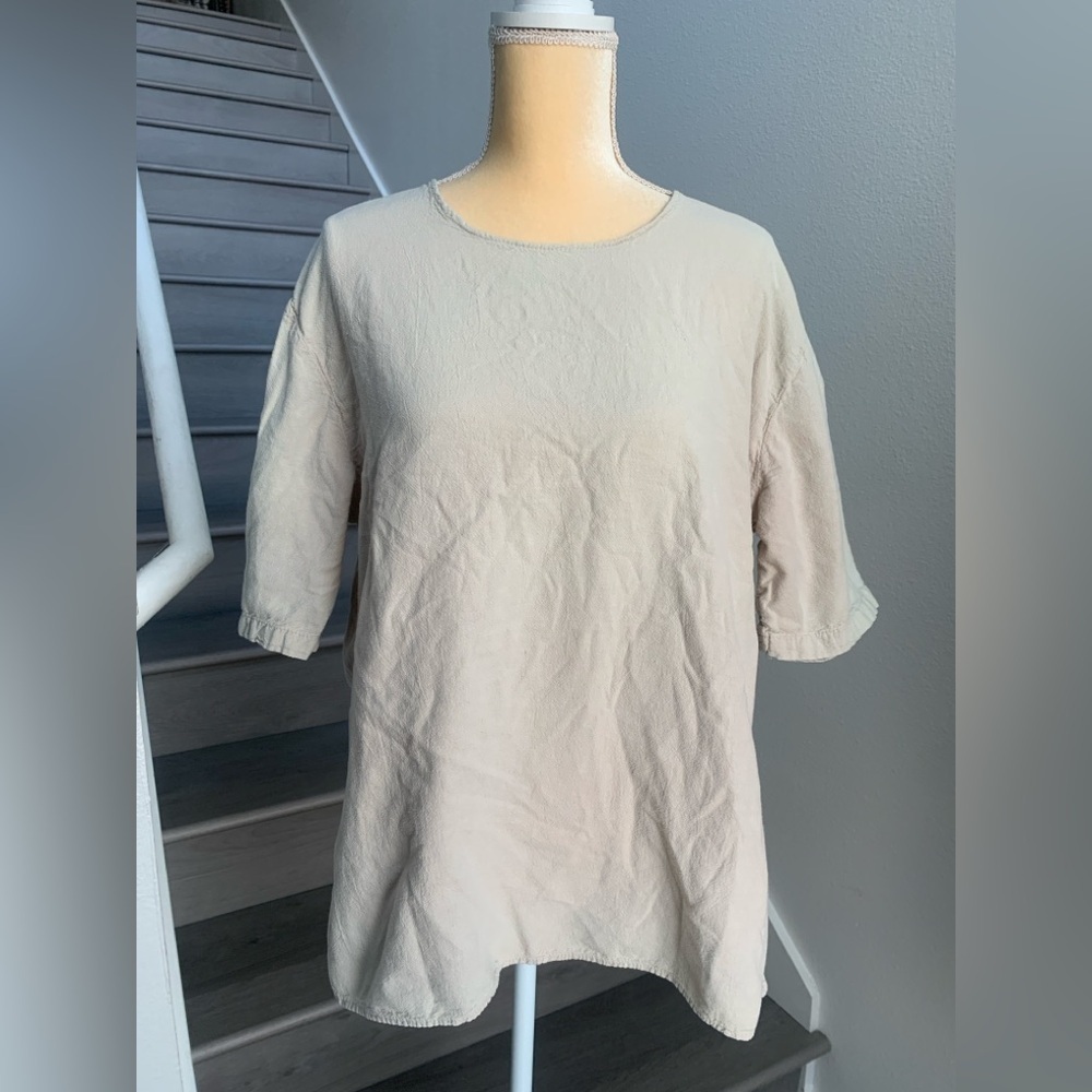 California Drawstrings Beige Women's Linen Top